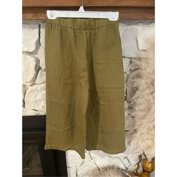 Anthropologie sundry cotton cropped wide leg draw string green pants size XS - Picture 2 of 4